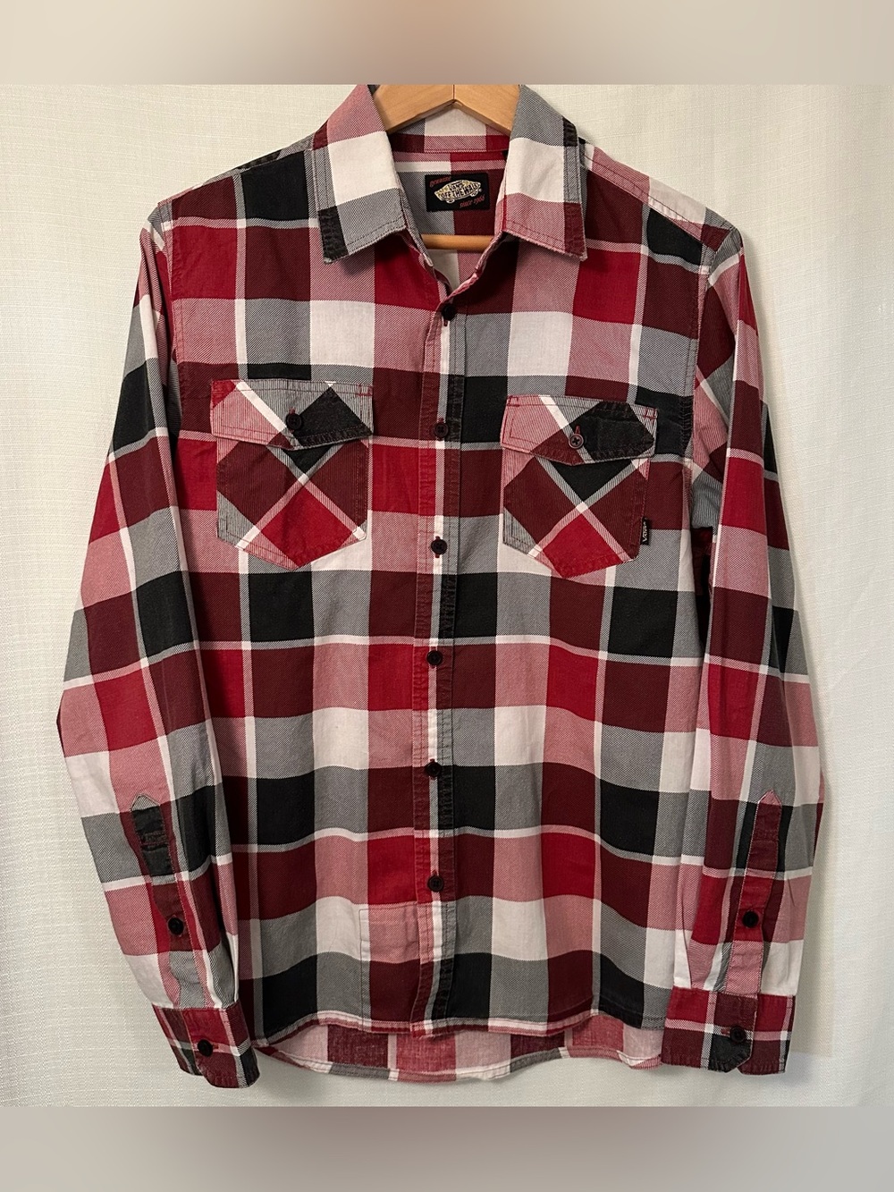 Vans Red Black White Plaid Button-Down Shirt